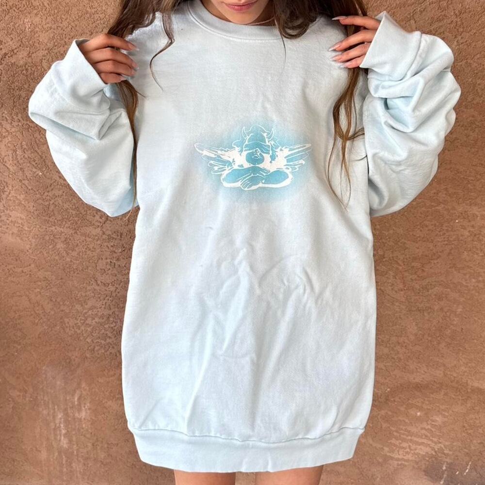 Boys Lie Send Feet Pics Angel Wings Graphic Sweatshirt One Size Cream Blue